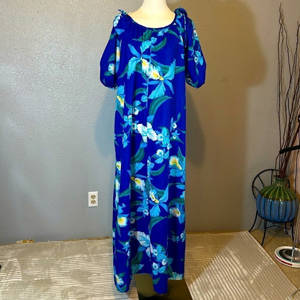 Vintage Ja-na of Hawaii women’s floral maxi dress with pocket size 10